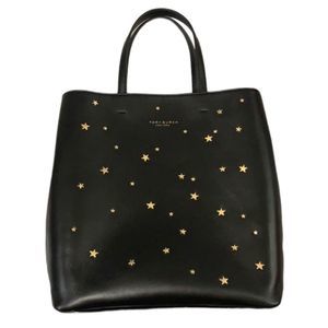 TORY BURCH Gold Stars Studded Studs Black Leather Handle Tote Bag Small